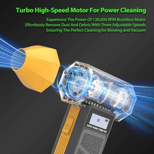 Cordless Rechargeable Electric Air Duster, 3-in-1 Compact Turbo Jet Dust Blower Handheld Vacuum Cleaner w/ Flashlight for Car Dash Windshield Electronics Keyboard as Portable Compressed Canned Air