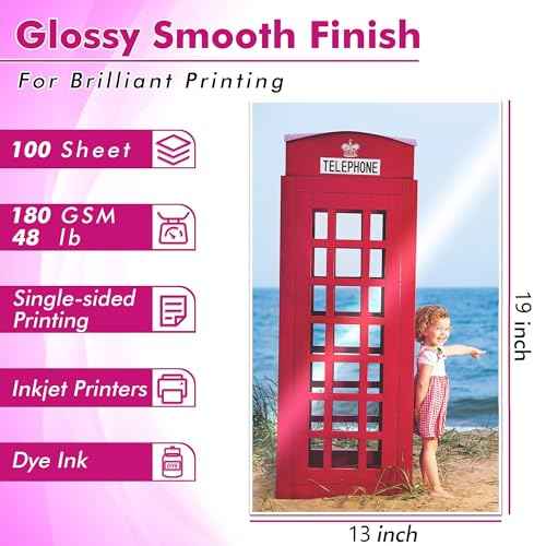 Koala Glossy Inkjet Photo Paper 13X19 Inches 48lb 100 Sheets Professional Glossy Photographic Paper Compatible with Inkjet Printer Use DYE INK 180GSM