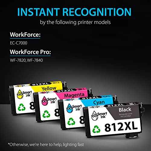 Smart Ink Remanufactured Ink Cartridge Replacement for Epson 812 XL 812XL T812XL to use with Workforce Pro WF-7820 WF-7840 Workforce EC-C7000 (BK & C/M/Y, 4 Combo Pack)
