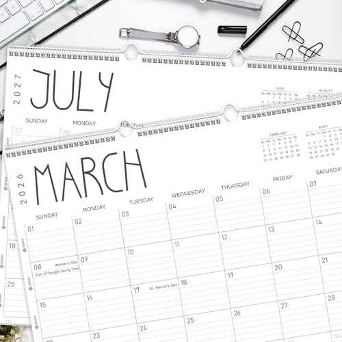 GuassLee Large Wall Calendar 2026-2027, 24-Month 22" x 17" Wall Calendar from Jan. 2026 to Dec. 2027, Large Desktop Hanging Monthly Planner with Thick Paper, Ruled Blocks for Home School Office