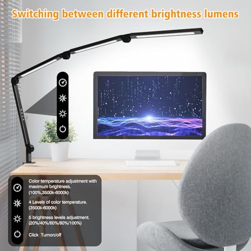 AILBTON Black LED Desk Lamp with Clamp, Dimmable Eye-Caring Architect Light