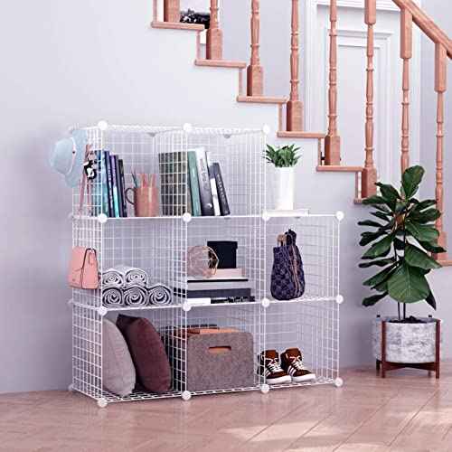 C&AHOME Wire Cube Storage, 8-Cube Organizer Metal C Grids Storage, Storage Bins Shelving, Modular Shelves, DIY Closet Cabinet Ideal for Living Room, Home, Office 24.8" L x 12.4" W x 48.4" H White