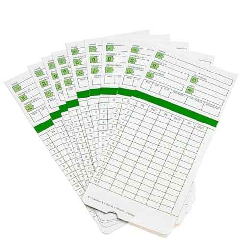 Time Cards for Employees Monthly,Numbered Days,All Pay Periods,300 Count,2-Sided,3 3/8" x 7 3/8",Green Print,Timecards for Time Clocks