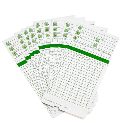 Tlpmsk 300 Count Employee Time Cards for Time Clocks, Monthly, 2-Sided, 3 3/8" x 7 3/8", Green Print, All Pay Periods