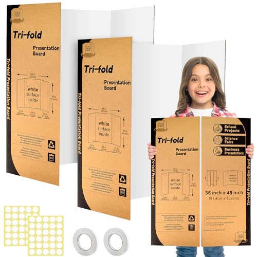 IKAYAS 2 Pack Trifold Poster Boards 36x48 White Science Display Boards