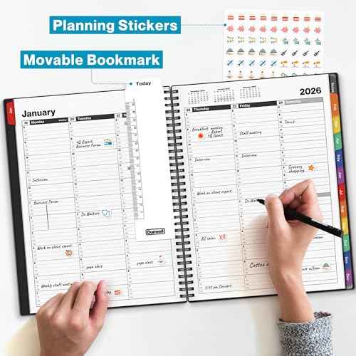 Dunwell Daily Planner 2026, 8.5x11 Appointment Book, 15-Min Hourly Schedule, Jan to Dec 2026, Large Planner with Colorful Tabs, Premium Paper Quality with Notes
