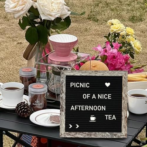 4 THOUGHT 10x10 Felt Letter Board with Stand & Wooden Frame - Brown, Black Variant