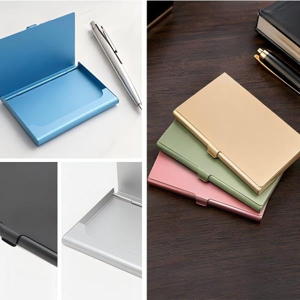Joyangy Gold Aluminum Business Card Holder Slim Flip Pocket Case – 2 Pack