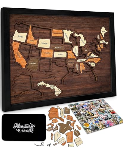 Finelife USA Travel Map Puzzle 13x11 Wooden Interactive Country Map for Couples & Families - Medium, Mixed Puzzle