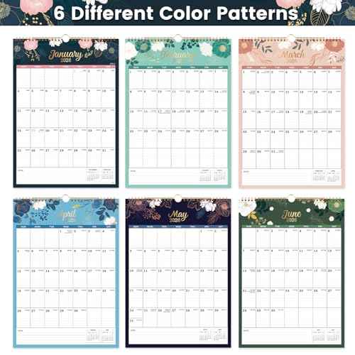 2026 Calendar - 2026 Wall Calendar, Jan 2026 - Dec 2026, 12" x 17¡±, Twin-wire Binding, Hanging Hook, Holidays, Julian Dates