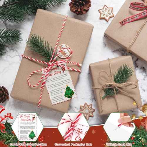 120 Sets Christmas Candy Cane Pens Legend of Candy Cane Cards Xmas Religious Story Ballpoint Pens with Cotton Twine for Christmas Church Sunday School Supplies Party Gifts