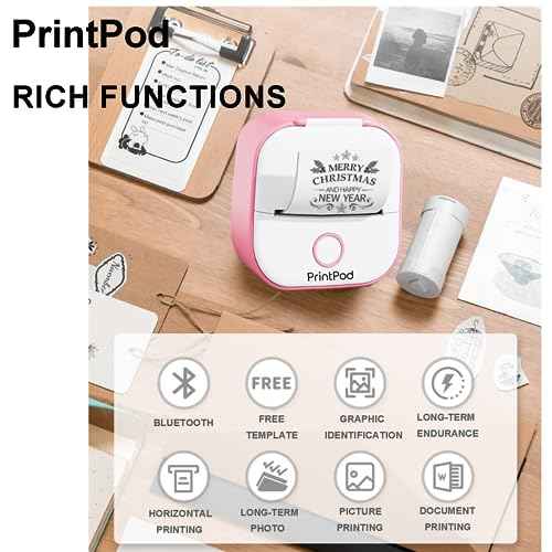 Wireless Photo Sticker Thermal Fast Printer, PrintPod Inkless Pocket Printer for DIY Scrapbook, 3 Pods (Pink)