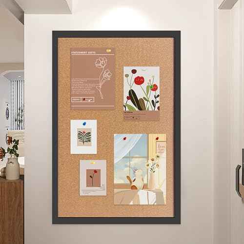 Cork Bulletin Board, 36x24 Inches Hanging Cork Board Wooden Framed with Pins for Wall, Dorm Room, Office, Home Decor ? Natural Cork & Black Frame