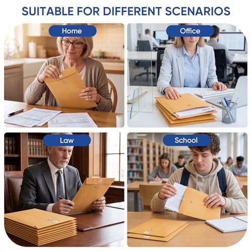 20 Pack Heavyweight Brown Kraft Clasp Envelopes 9x12 & 10x13 for Office & School