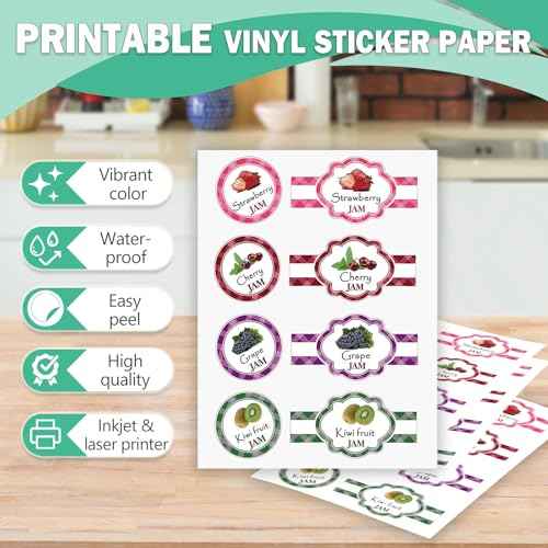 8.5x14 Removable Self-adhesive Vinyl Sticker Paper, Waterproof, Legal Size, Suitable for Laser and Inkjet Printer, Glossy White, 100 Pack
