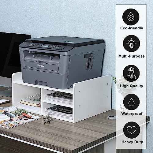 PAG Desktop Printer Stand with Storage, Paper Storage Holder Rack for Desk, Wooden Printer Organization for Home/Office, White