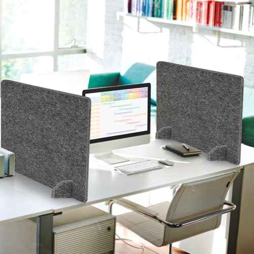 2 Pack Acoustic Desk Dividers - 24" x 20" Freestanding Privacy Panels Set with Noise - Reducing Design Cubicle Sound Proof, Ideal for Office, Classroom, and Home (Dark Gray)