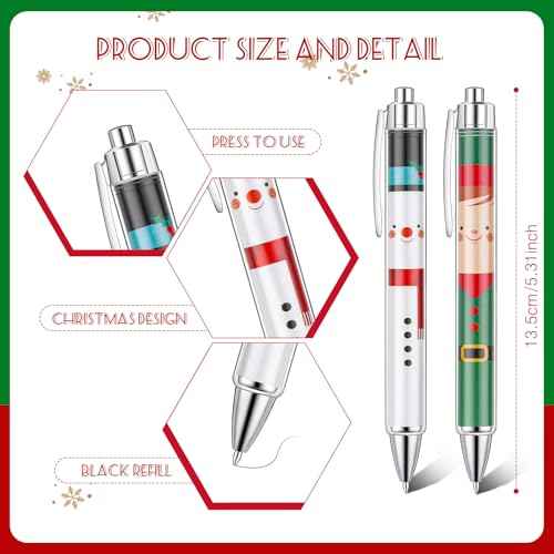 Tenceur 100 Pcs Christmas Pens Christmas Novelty Pens Bulk Xmas Ballpoint Pen Rollerball Pen Xmas Gift for School Office Home Supplies(Cute Colors,Cartoon Figure)
