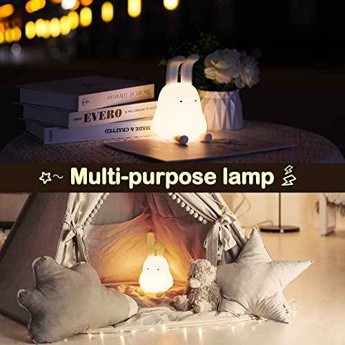 QANYI Cute Simple Design Small Desk Decor Nightlight with Bunny Phone Stand, Soft Lovely Rabbit LED Squishy Light Up Bunny, Bedside Kawaii Lamp for Women Teens Kids Gift