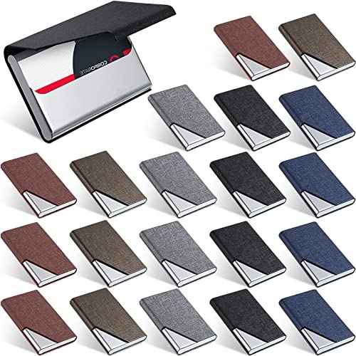 Yexiya 20 Pieces PU Leather Business Card Holder with Magnetic Closure Stainless Steel Slim Wallet Case for ID Credit Card Women Men(Black, Blue, Bronze, Grey, Brown)