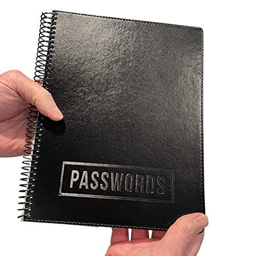 RE-FOCUS THE CREATIVE OFFICE, Executive Password Keeper Book, Black, Flexible Faux-Leather Cover, Spiral Bound