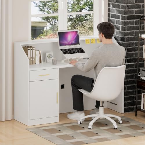 63in Modern Reception Desk with Built-in Power Station - Front Counter Table