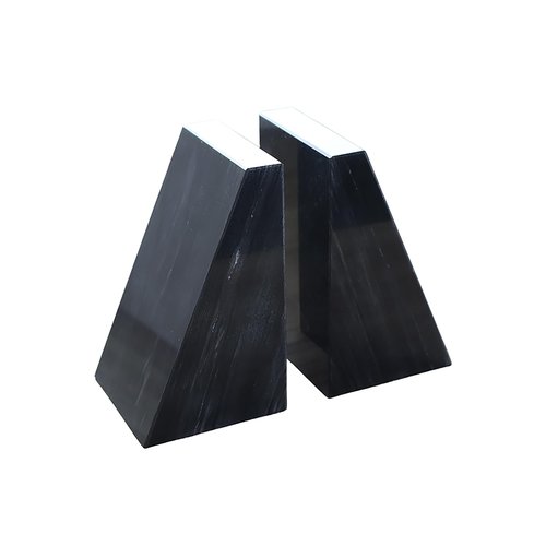Fox Run 100% Natural Polished Marble Bookends, Black, Set of 2, Smaller Triangular