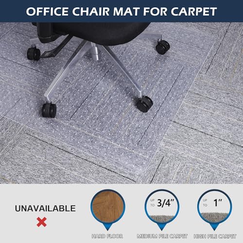 SALLOUS 46" x 60" Chair Mat for Carpet - Clear, Heavy Duty Vinyl with Non-Slip Grip
