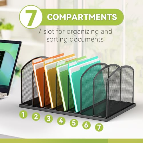 MINDEPOT Black 7-Section Mesh Desk File Organizer - 1 Pack