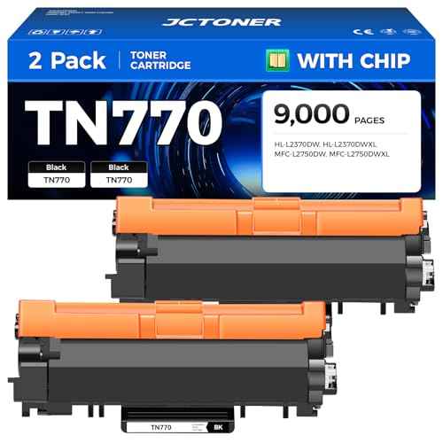 TN770 Black Toner Cartridge Super High Yield with chip Replacement for Brother TN770 TN-770 Toner Compatible with Brother HL-L2370DW HL-L2370DWXL MFC-L2750DW MFC-L2750DWXL Series Printer Ink, 2-Pack