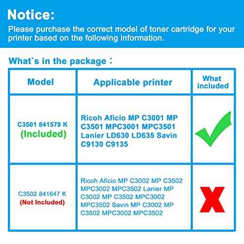 LCL Compatible Toner Cartridge Replacement for Ricoh 841578 MP C3001 MPC3001 MP C3501 MPC3501 LD630 LD635 C9130 C9135 (1-Pack Black)