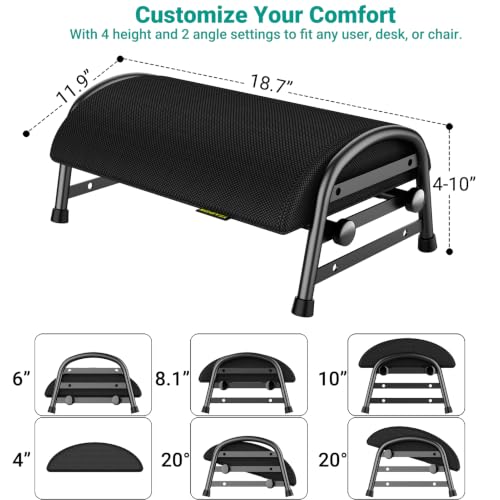 YEASHEIN Adjustable Foot Rest for Under Desk — 6 Positions, Black (Classic)