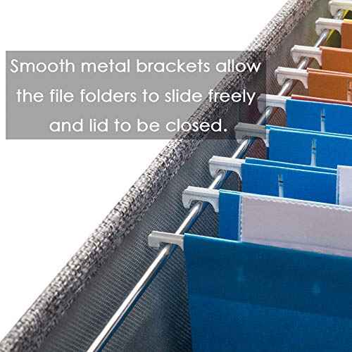 PRANDOM File Organizer Box - Set of 1 Collapsible Decorative Linen Filing Storage Hanging File Folders with Lids Office Cabinet Letter/Legal Size Grey (17x14x11.2 inch)
