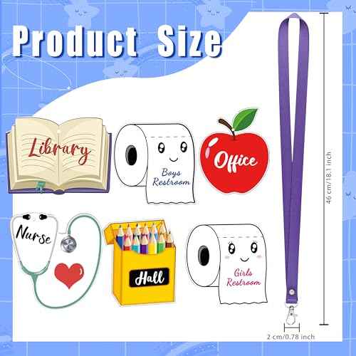 6 Sets Hall Passes for Classrooms - Unbreakable Wooden Hall Pass Lanyards, Classroom Passes for Bathroom, Hall, Library, Office and Nurse School Classroom Supplies Teacher Gifts