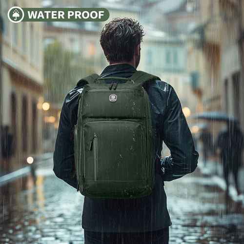 Large Capacity Water Resistant Laptop Backpack, 17 Inch Airplane Approved Durable Bag for College, Business Travel, Green