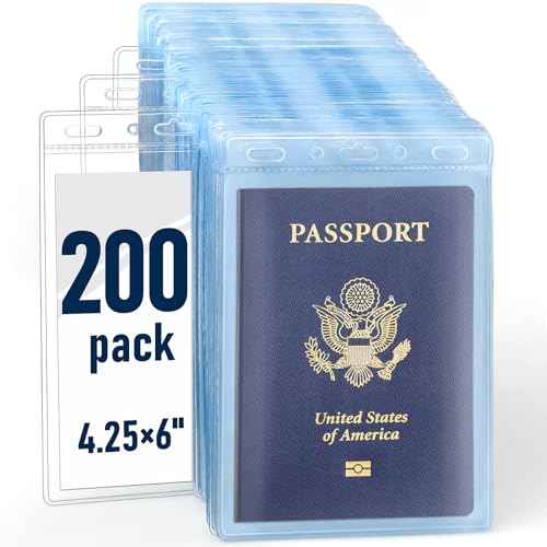 200 Pack Clear Plastic Passport Identification Card Holders, 4x6 Inch Vertical No Zipper Plastic Name Badge ID Card Holders