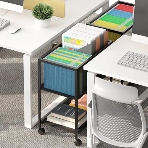 Sbanmao Black Rolling File Cart with Wheels | 14.56"D x 23.62"W x 26.78"H Mobile File Cabinet for Home Office