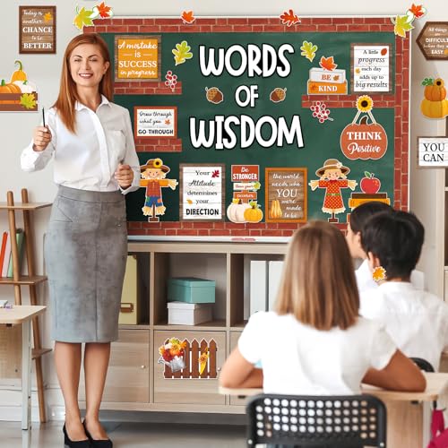 57 Pcs Fall Bulletin Board Set Inspirational Flower Bulletin Board Decoration Positive Cutout Classroom Decoration for Autumn School Office Home Teacher Classroom Wall Supplies