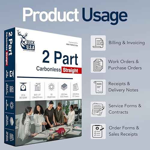 2 Part Straight NCR Carbonless Paper (5914), 8.5" x 11" Collated Paper, 1 Ream, 250 Sets, 500 Sheets, 92 Bright, CB White/CF Canary - Ideal for Laser/Digital Printers & Perfect for Quality Duplicates