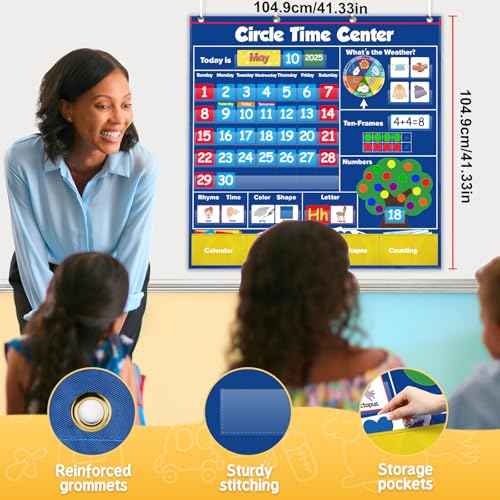 Circle Time Learning Center Pocket Chart Classroom Calendar for Kids, Weather Chart Counting Alphabet Ten Frame Color, Kindergarten Preschool Classroom Must Haves Pre K Learning Activities