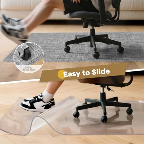 BesWin Large Office Chair Mat for Hardwood Floor, 48" x 60" Desk Floor Mat for Rolling Chair and Computer Desk, Heavy Duty PVC Floor Protector Rug for Home Office, Grey