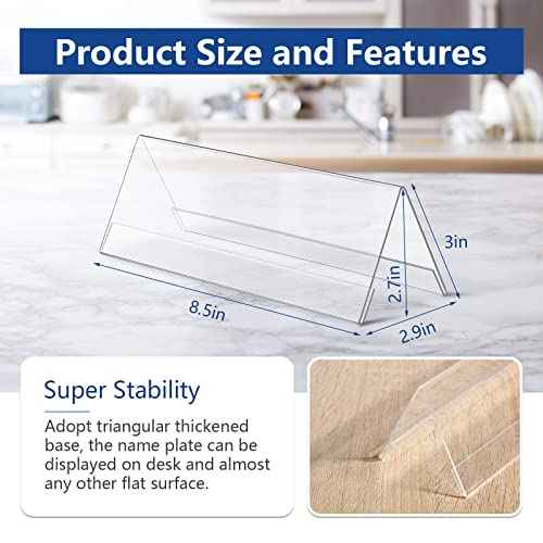 24 Pack Clear Plastic Name Plates for Desk 8.5 x 3 Acrylic Wall Name Plate Holder Desk Sign Frame for Table Display Blank Nameplate for Office Business Conference Meetingroom Student School Classroom