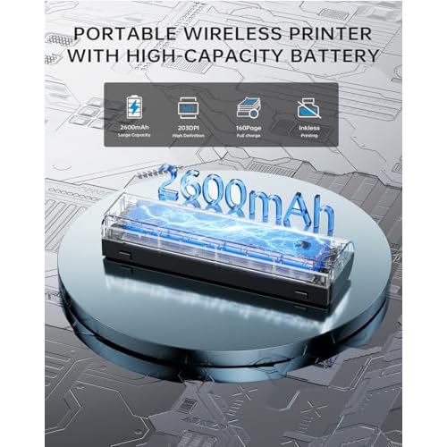 Portable Printers Wireless for Travel, N80 Wireless Thermal Printer Bluetooth Inkless Printer Support 8.5" X 11" US Letter & A4 Size, Compatible with iOS, Android, Laptop for Office, Home, Car, Black