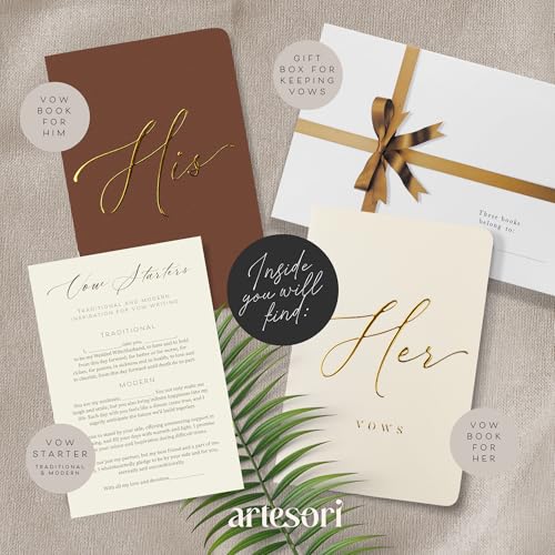 Artesori Wedding Vow Books for Him & Her Ivory & Terracotta - Soft-Touch, Gold Foil, 28 Lined Pages
