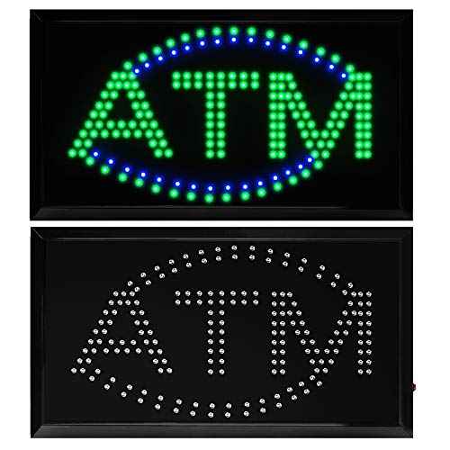 Boshen LED ATM Sign for Business LED Display Sign Display Animated Motion Advertisement Board with Switch Flashing & Steady Mode for Shops Wall Window Stores Bank 21" Lx 13"W(Square "ATM")