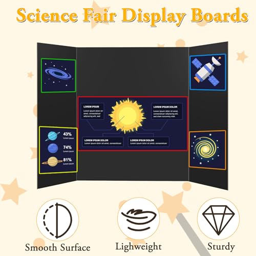 3PCS Small Trifold Poster Board, 21 x 14 Inches Black Corrugated Cardboards Mini Tri Fold Poster Boards for School Projects, Science Fair, Business Presentations, Exhibitions, Event Display