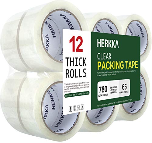 HERKKA 12 Pack Heavy Duty Clear Packing Tape 1.88in x 65yd Sealing & Shipping