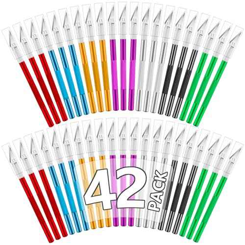 42 Pack Exacto Knife Set, Precision Craft Hobby Knife, Art Knife, Exacto Knives for Cutting, Carving, Trimming, Scrapbooking, DIY (Multicolor)