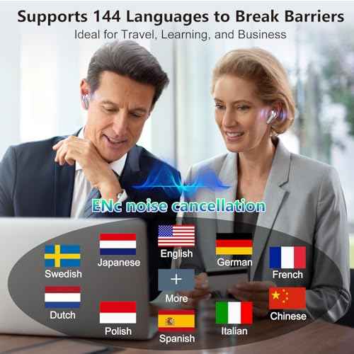 AI Language Translation Earbuds, 3-in-1 Translator Earbuds Real-Time with 5 Translation Modes via Ear Dance APP, 164 Language Bluetooth 5.4 Translators Headphones for Travel, Business, Learning, Black