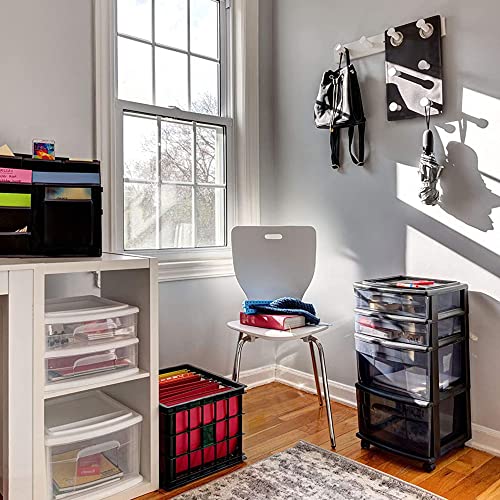 HOMZ 4-Tier Drawer Tower Storage Cart All Black with Removable Wheels - Made in USA